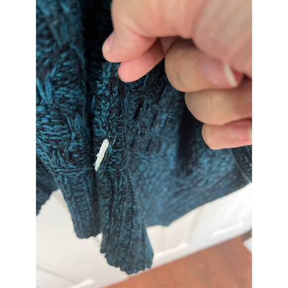 Open Front Chunky Blue Heather Knit Sweater Cardigan Pockets Womens Medium - Picture 4 of 8